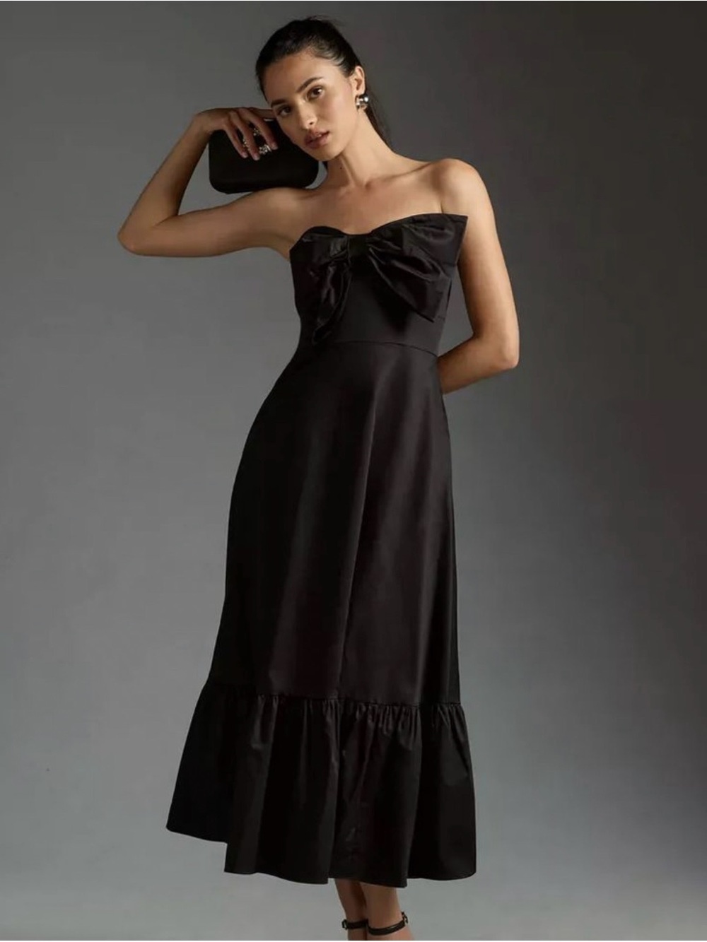 Anthropologie Hutch Oversized Bow Strapless Maxi Dress Black NWT Size 10